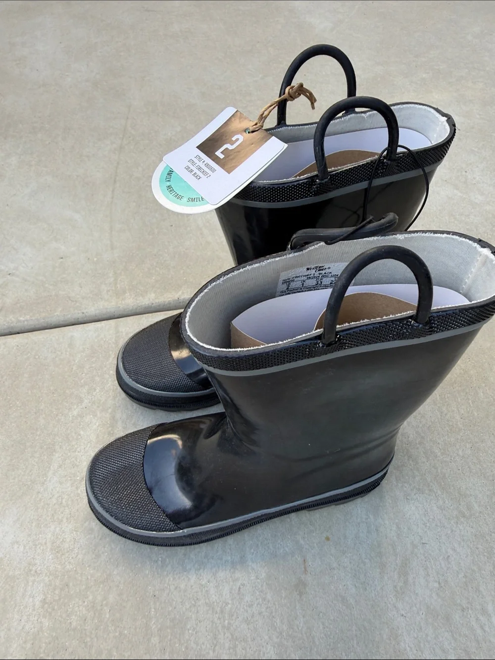 Black Kids' Rain Boots with Pull Loops